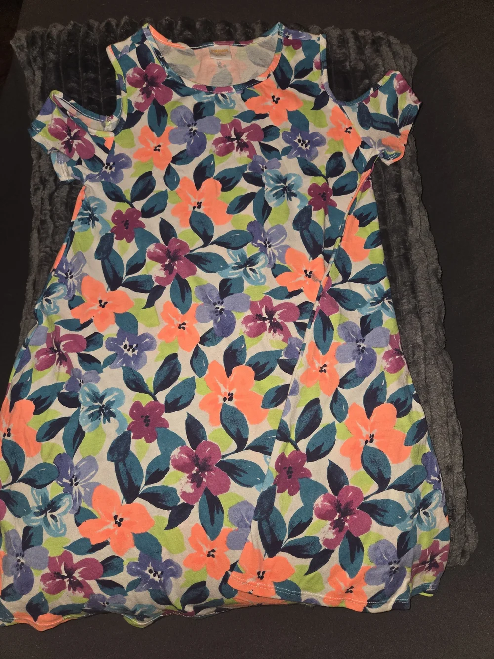 Gymboree Neon Coral & Purple Floral Cold-Shoulder Dress